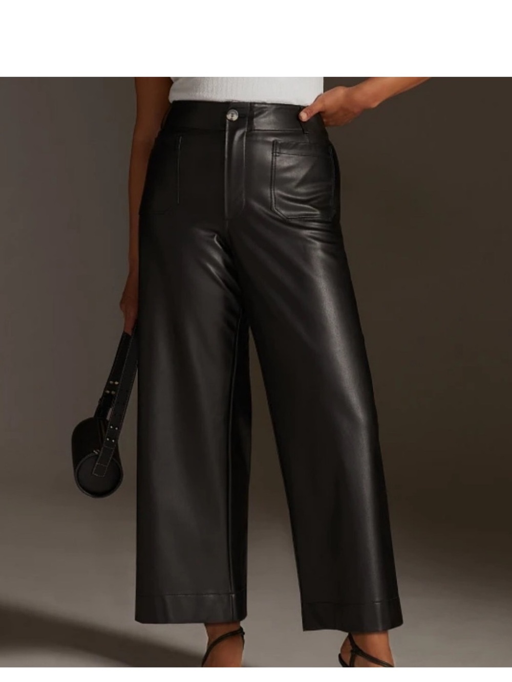 Anthropologie Maeve The Colette Cropped Wide-Leg Pants Faux-Leather Edition 18W